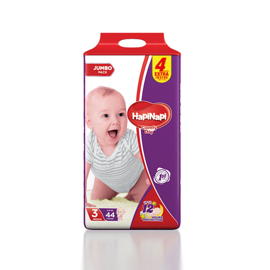 Hapi Napi Baby Diapers, Size 3, Medium, 4-9Kg, 44Pcs, Jumbo Pack