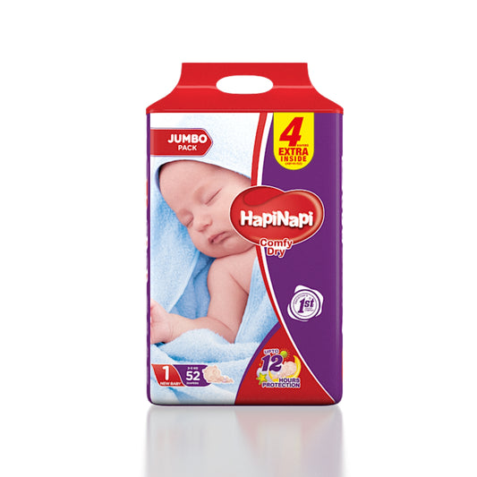 Hapi Napi Baby Diapers, Size1 New Born 2-5Kg, 52Pcs, Jumbo Pack
