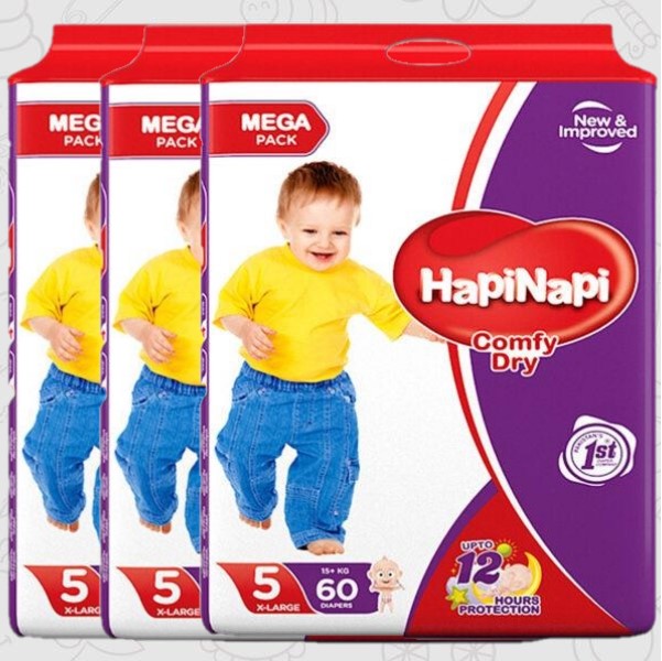 Hapi Napi Baby Diapers, Size 5, X-Large, 15+Kg, 56Pcs, Mega Pack ( Pack of 3 )
