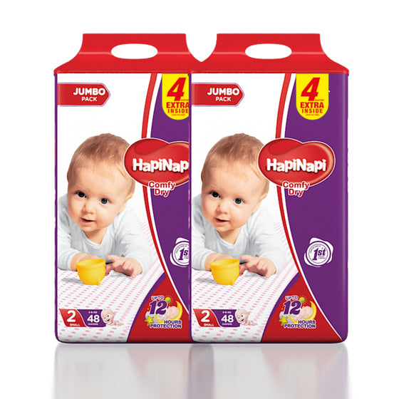 Hapi Napi Baby Diapers, Size 2, Small, 3-6Kg, 48Pcs, Jumbo Pack ( Pack of 2 )