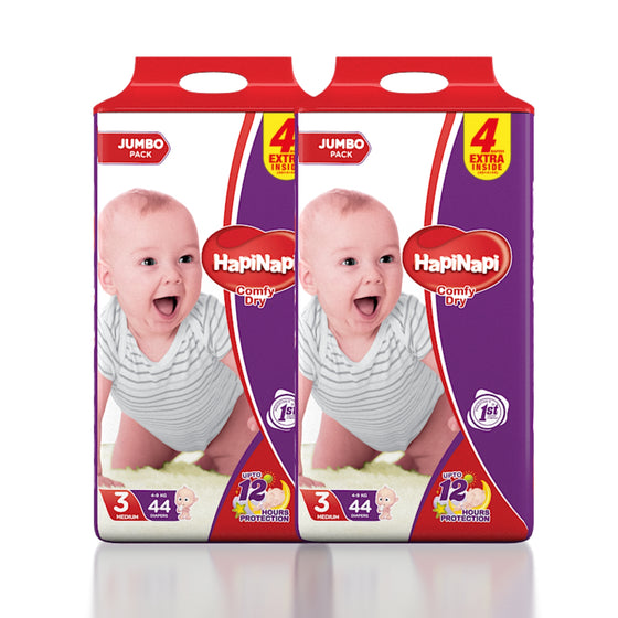 Hapi Napi Baby Diapers, Size 3, Medium, 4-9Kg, 44Pcs, Jumbo Pack ( Pack of 2 )