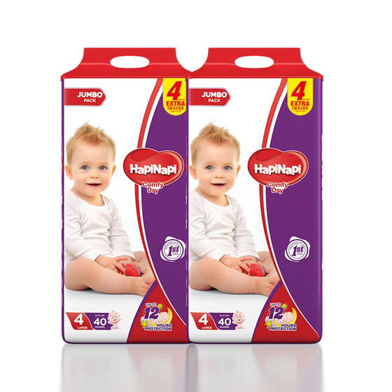 Hapi Napi Baby Diapers, Size 4, Large, 8-15Kg, 40Pcs, Jumbo Pack ( Pack of 2 )