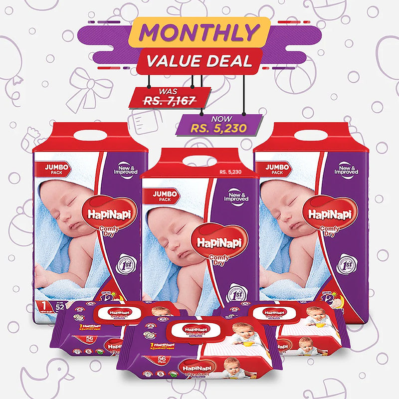 Hapi Napi Baby Diapers New Born Size & Baby Wipes Monthly Value - Deal 1