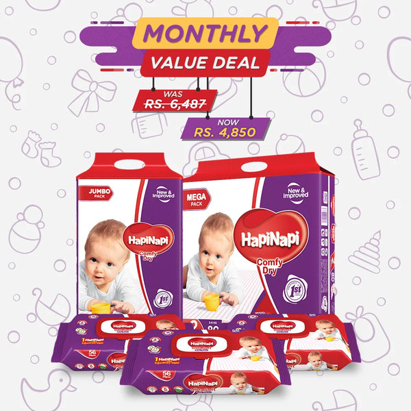 Hapi Napi Baby Diapers Small Size 2 & Baby Wipes Monthly Value - Deal 1