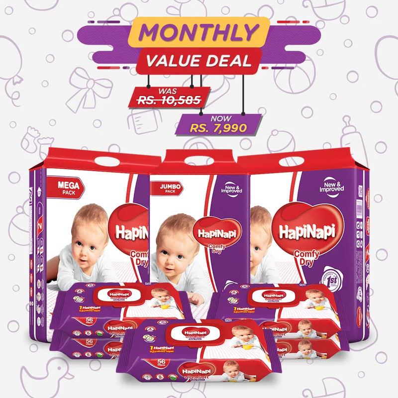 Hapi Napi Baby Diapers Small Size 2 & Baby Wipes Monthly Value - Deal 2