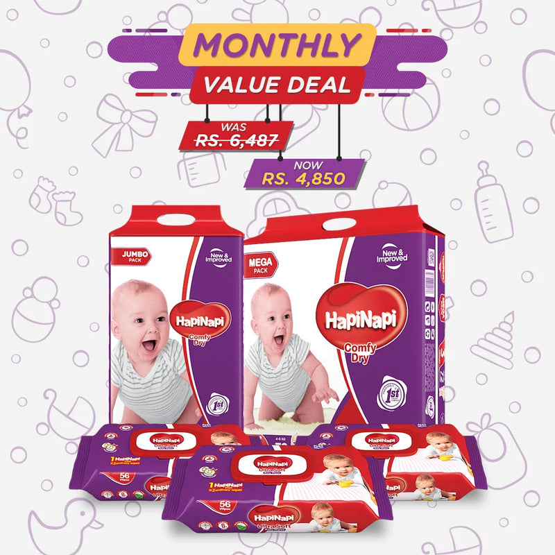 Hapi Napi Baby Diapers Medium Size 3 & Baby Wipes Monthly Value - Deal 1