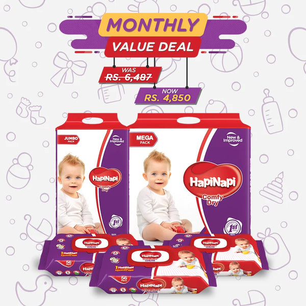 Hapi Napi Baby Diapers Large Size 4 & Baby Wipes Monthly Value - Deal 1