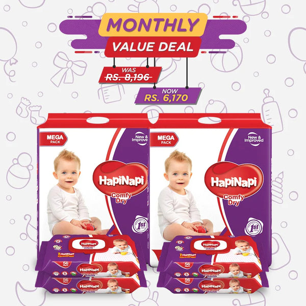 Hapi Napi Baby Diapers Large Size 4 & Baby Wipes Monthly Value - Deal 2