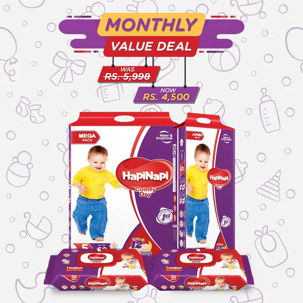 Hapi Napi Baby Diapers XL Size 5 & Baby Wipes Monthly Value - Deal 1