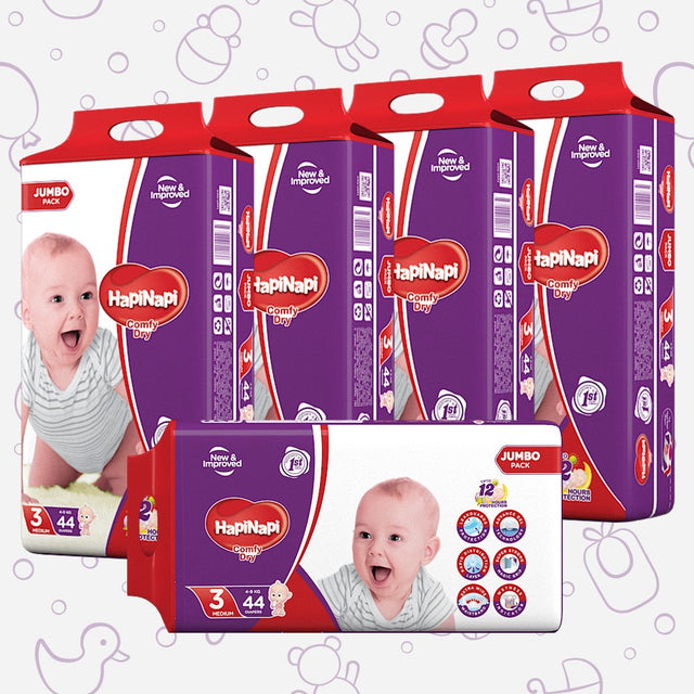 Hapi Napi Baby Diapers, Size 3, Medium, 4-9Kg, 44Pcs, Jumbo Pack ( Pack of 5 )