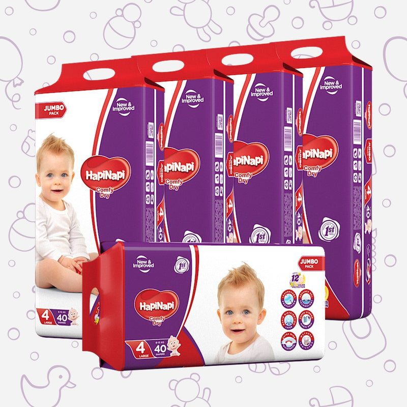 Hapi Napi Baby Diapers, Size 4, Large, 8-15Kg, 40Pcs, Jumbo Pack ( Pack of 5 )