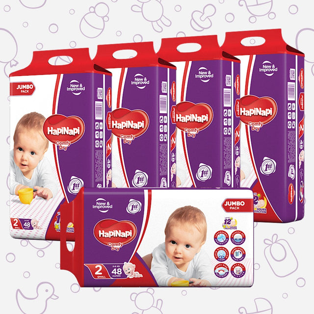 Hapi Napi Baby Diapers, Size 2, Small, 3-6Kg, 48Pcs, Jumbo Pack ( Pack of 5 )