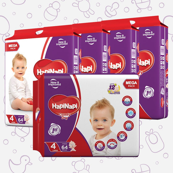 Hapi Napi Baby Diapers, Size 4, Large, 8-15Kg, 64Pcs, Mega Pack ( Pack of 5 )