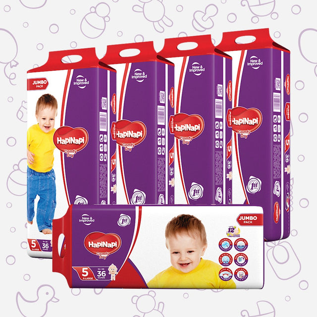 Hapi Napi Baby Diapers, Size 5, X-Large, 15+Kg, 36Pcs, Jumbo Pack ( Pack of 5 )