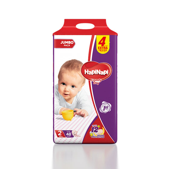 Hapi Napi Baby Diapers, Size 2, Small, 3-6Kg, 48Pcs, Jumbo Pack