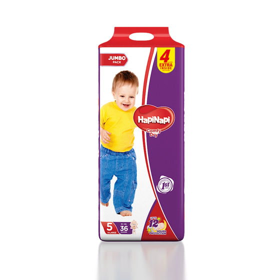 Hapi Napi Baby Diapers, Size 5, X-Large, 15+Kg, 36Pcs, Jumbo Pack