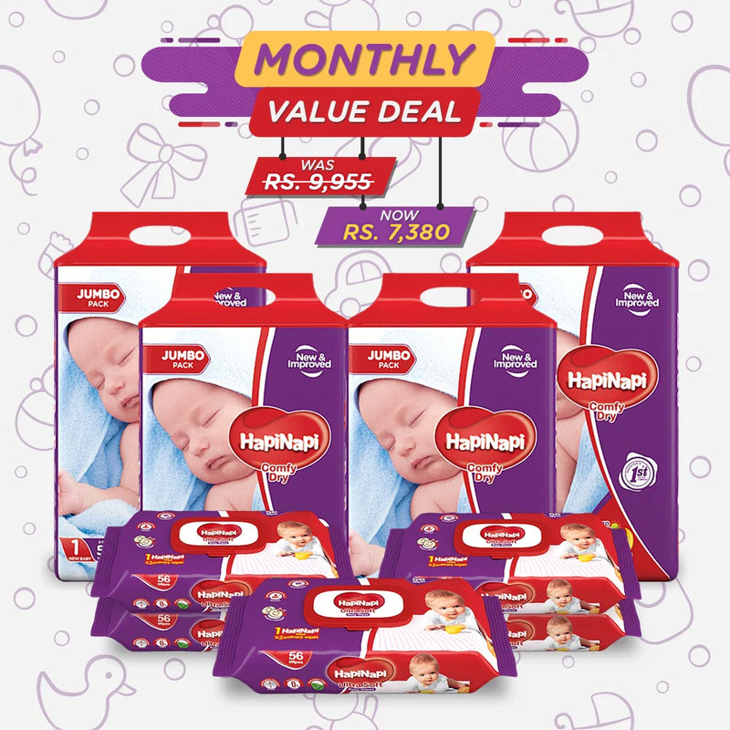 Hapi Napi Baby Diapers New Born Size & Baby Wipes Monthly Value - Deal 2