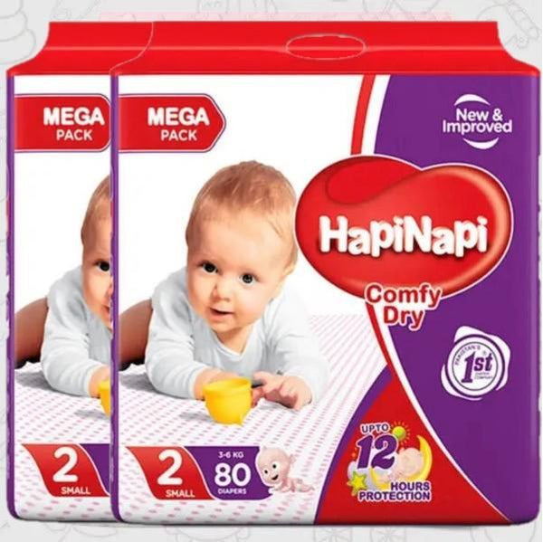 Hapi Napi Baby Diapers Size 2 Small 3-6Kg 80Pcs Mega Pack