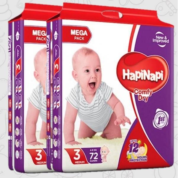 Hapi Napi Baby Diapers Size 3 Medium 4-9Kg 72Pcs Mega Pack