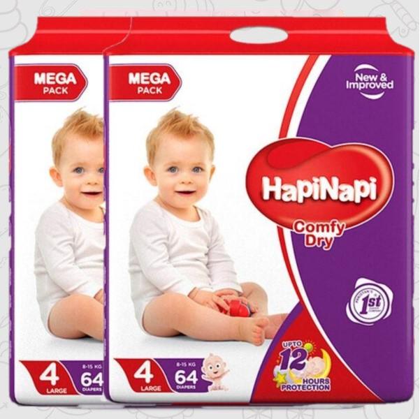 Hapi Napi Baby Diapers Size 4 Large 8-15Kg 64Pcs Mega Pack
